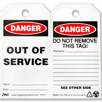 ZING Green Safety Eco Safety Tag, DANGER Out of Service