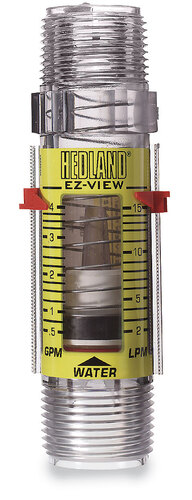 Hedland Flowmeter, spring-loaded in-line, for water, 3/4" NPT(M), 1 to 10 gpm