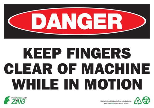 ZING Green Safety Eco Safety Sign, DANGER Keep Fingers Clear