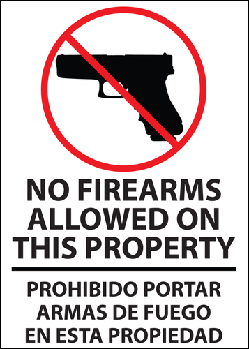 Sign No Firearms Allowed Adhesive Label 7X5in