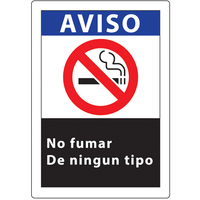 ZING Green Safety No Smoking Sign, Aviso No Fumar