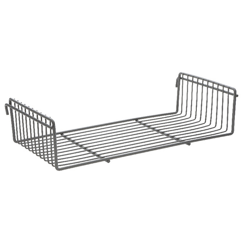 Shelf, Grid, gray, attaches directly to has side ledges to help manage small supplies or tools, multi-layer corrosion resistant finish consisting of a proprietary cross linked thermoset epoxy enhanced with antimicrobial protection over a zinc chromate coating, The shelf is 9in deep x 18-1/2 in long
