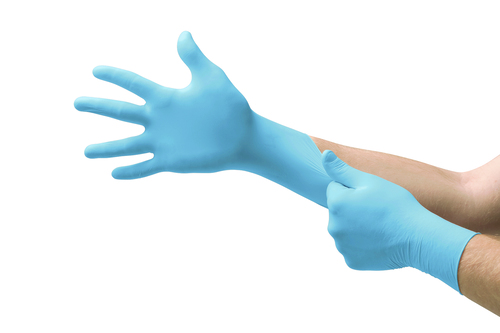 Gloves, Nitrile, Chlorinated, Powder-free, 9.5mil Blue, Textured Fingers, Single Use Exam Glove, Ambidextrous, Beaded Cuff, 2.8 mil Palm Thickness, 4.3Mil Finger Thickness, 1.5 AQL, Latex Free, Lightweight construction for tactile sensitivity and fine motor control, Size: L (8.5 - 9)