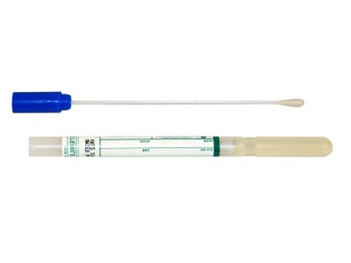 Amies Gel, without Charcoal, Single, Plastic Shaft, Rayon Tip Swab, Blue Cap, Unique Tube Shape Preserves Gel Media, Maximum Gel for Anaerobe Preservation, modified by replacing the glycerophosphate in the original formula for an inorganic phosphate buffer, Amies also found that NaCl at 0.3% w/v