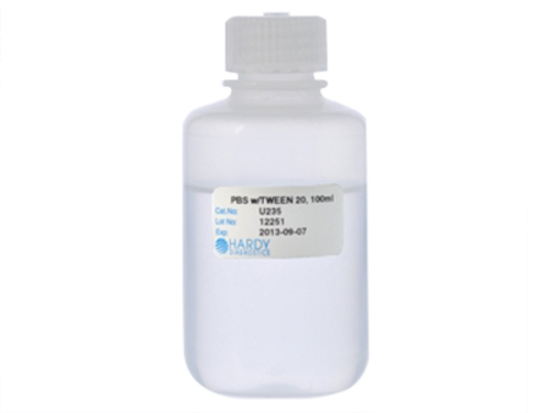 Phosphate Buffered Saline (PBS) with 0.05% Tween 20, Recommended as a component of an anthrax screening programs for use in the nasal swab heat-shock procedures to recovery of Bacillus anthracis endospores, Volume: 100ml fill, 125ml HDPE bottle