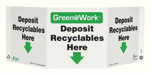 ZING Green Safety Green at Work Sign, Deposit Recyclables Here, Down Arrow