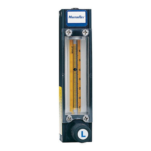 Masterflex® Variable-Area Flowmeter with Valve, Correlated Reading, Brass Housing and Fittings, 65-mm Scale, 5.8 mL/min Air