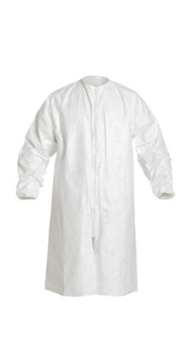 Tyvek* IsoClean* Frock, 4 extra large, clean processed, elastic wrist, zipper, white, 30/case