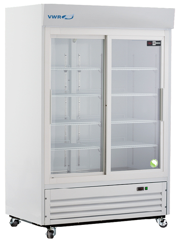 VWR Standard Refrigerator feature a digital microprocessor temperature controller allowing for precise temperature management necessary for critical samples, A forced air directional refrigeration system provides superior temperature uniformity/recovery after door openings, Glass door, Size: 47CF
