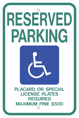 Sign Reserved Parking Placard Egp 18X12in