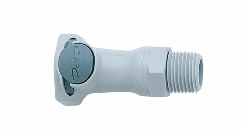 CPC (Colder) High-Flow Quick-Disconnect Fitting, Thread Body, Polypropylene, Valved, 3/4 NPT(M)