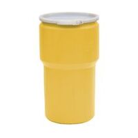 Lab Pack Open Head Poly Drum, 14 Gal, Plastic Lever-Lock, Yellow, Dimensions, Exterior: 15in (38.1 cm) Top, 12.75in (32.4 cm) Bottom, 26.5in (67.3 cm) Height