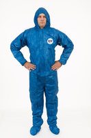 ViroGuard® Blue Coveralls with Hood and Boot, Elastic Wrist and Back, Front Zipper with Storm Flap, International Enviroguard™