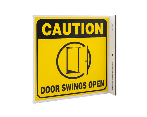 ZING Green Safety Eco Safety Projecting Sign, Caution Door Swings Open