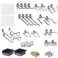 Pegboards with 24 DuraHooks® and Two Hanging Bins, White Polypropylene