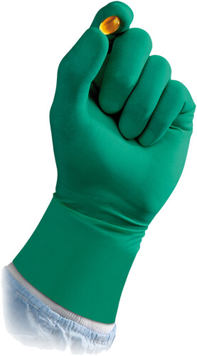 Gloves, Grade A Cleanroom, Neoprene, Length: 12in, Exterior Finish: Partially Textured, Thickness: 8.6 mil, Tensile Strength: 17 Mpa, Neoprene formulation free of latex proteins and accelerators that can cause skin irritation and Type I or Type IV allergic reactions, Beaded cuff, Size 7.5