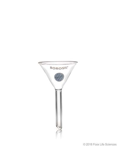 Funnels, Short Stem, Plain, 60 deg 50 MM, ISO 4798, 3.3 Borosilicate glass, Specifications: Material: Glass, Funnel Cup Volume: 50mm, Bowl Angle: 60 , Overall Dimension: 14.57in L x 14.57in W x 8.27in H, icate Glass 3.3, Documentation, Glass Funnel Data Sheet