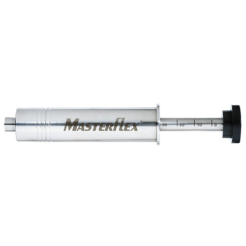 Masterflex® Stainless Steel Syringe, 200 mL, Viton® O-ring, 1/16" Swagelok®