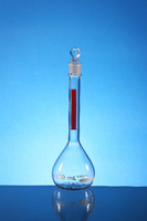 VWR® Volumetric Flask, Clear Glass, with Red Vertical Stripe and Glass Penny Head Stopper, Class A