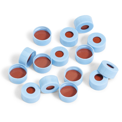Cap, snap, blue, clear PTFE/red silicone septa. Cap size: 11 mm