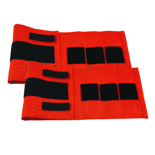 Strap, Velcro, Elastic, Orange, Quick, Ideal for temporarily strapping fractured limbs or used with stretchers to restrain and immobilize patient for safe transport. Made of high visibility durable nylon elastic material. Straps measure 15.2cm x 50.8 cm (6in x 20in)