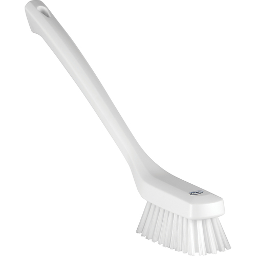 Brush Long Handle 16.54in Hard White, Easily clean small spaces with, 1.73in wide narrow-headed brush, bristles are angled to facilitate easy cleaning corners, grip is desinged for extra stability and, entire brush is color-coded to support HACCP principles.
