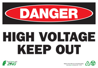 ZING Green Safety Eco Safety Sign, DANGER High Voltage Keep Out