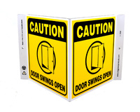 ZING Green Safety Eco Safety Projecting Sign, Caution Door Swings Open