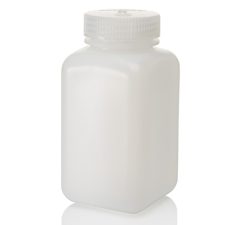NALGENE* Square Bottles, High-Density Polyethylene, Wide Mouth