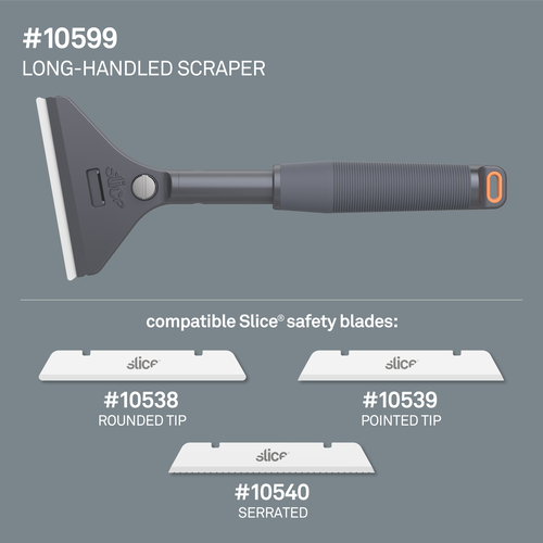 Industrial Blade, Rounded Tip, Features a long, sturdy aluminum handle and a safety blade with a finger-friendly edge, Blade is made from advanced ceramics and lasts up to 11 times longer than comparable metal blades. Ships with a 10538 rounded-tip blade, is compatible with the 10539 pointed-tip