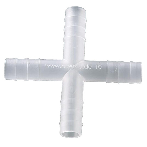 Burkle Barbed Cross Connector, PVDF, 11-13 mm Tubing; 10/Pk