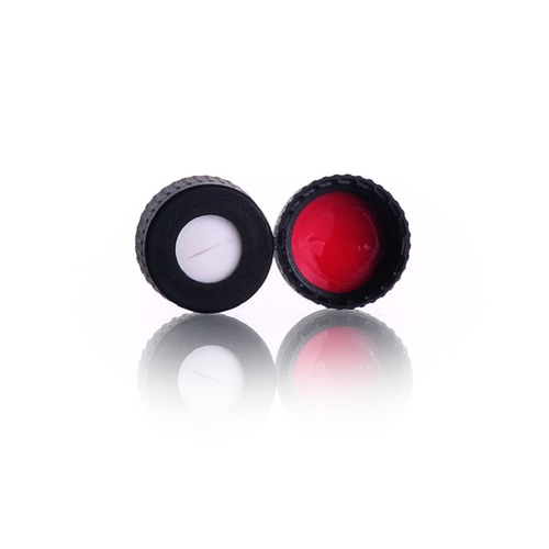 VWR Screw Cap, Black, 9 mm, Polypropylene, Red PTFE/White Silicone, Pre-Slit