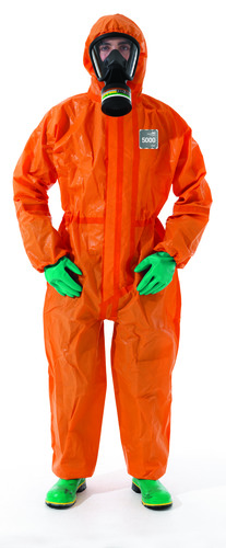 Microchem® by AlphaTec™, 68-5000 Chemical Protection Coveralls with Hood and Ultrasonically Welded and Taped Seams, Ansell
