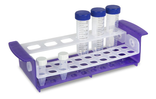 VWR* Test tube rack, Colour: purple, designed for use with a multitude of tube diameters and heights, Hold virtually any brand tube 10-30 mm of varying heights with its interchangeable shelves, Simply rotate shelf to an angle position for more comforable pipetting, Size: multi