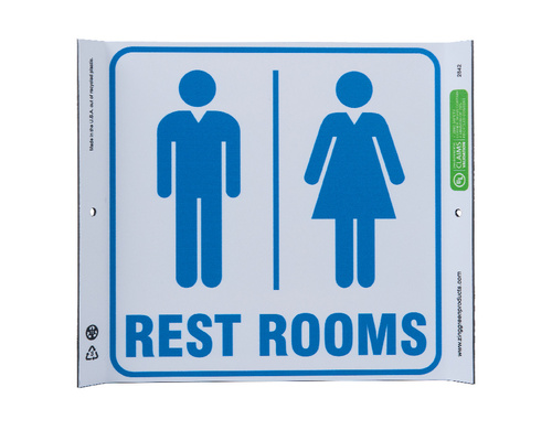 ZING Green Safety Eco Public Facility Projecting Sign, Rest Rooms