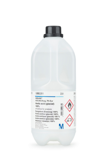 Acetic acid glacial, anhydrous 100% (by alkalimetry), EMSURE® ACS, ISO, Reag. Ph. Eur. for analysis, Supelco®