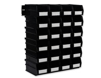 Wall Storage Unit with 24 Poly Bins and Wall Mount Rails, 7³/₈" Depth