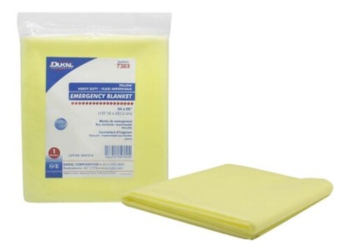 Emergency Blanket, Disposable, Heavy duty, fluid impervious poly coated spun bonded blanket, Bright yellow for quick identification, protection from the elements in all weather related conditions, Not made with natural rubber latex, non sterile, Size: 54x 80in