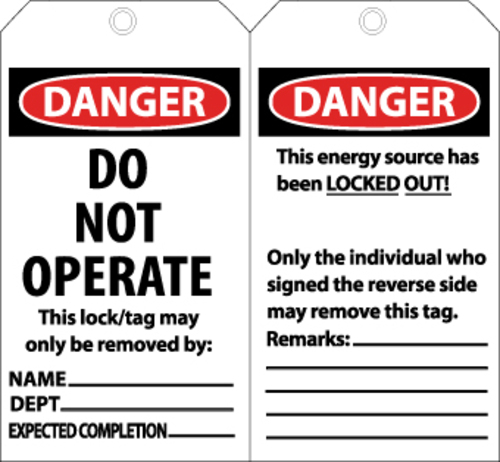 Tags, Danger Do Not Operate. . ., 6X3 1/4, Laminated, 25/Pk