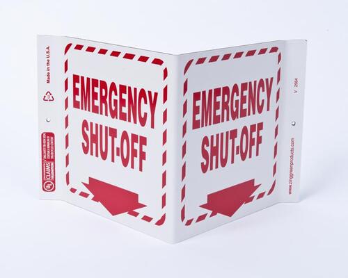 ZING Green Safety Eco Safety Projecting Sign, Emergency Shut Off