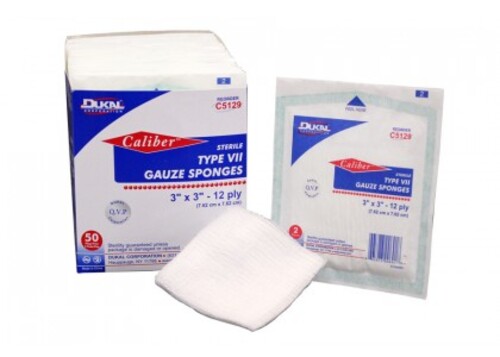 Caliber* Type VII Gauze Sponge, Non-Sterile, Meets USP Type VII requirements, Material: 100% woven cotton, Highly absorbent and offers exceptional clinical performance, Use for a number of applications including: general wound care, Dimension: 4x4inch, 8ply