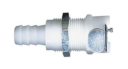 CPC (Colder) Quick-Disconnect Fitting, Hose Barb Body, Panel-Mount, Acetal, Valved, 1/8" Flow Size, 1/4" ID