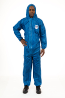 ViroGuard® Blue Coveralls with Hood, Elastic Wrist and Back, Front Zipper with Storm Flap, International Enviroguard™