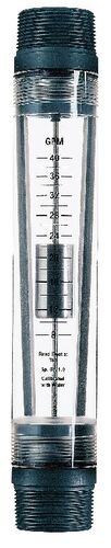 Masterflex® Variable-Area In-Line Flowmeter with Large-Body, Direct Reading, Acrylic Housing, 1 1/2" NPT(M); 50 GPM Water
