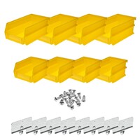 Hanging Bins, Four Small and Four Large Polypropylene, and Bin Clip Kit