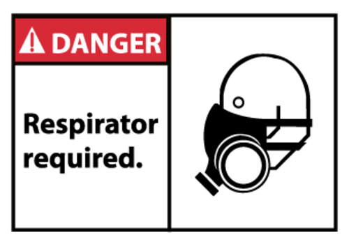Danger, Respirator Required (Graphic), 3X5, Ps Vinly, 5/Pk