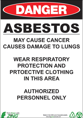 ZING Green Safety Eco GHS Sign, DANGER, Asbestos