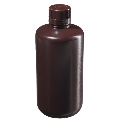 NALGENE* Boston Round Bottles, Amber, High-Density Polyethylene, Narrow Mouth
