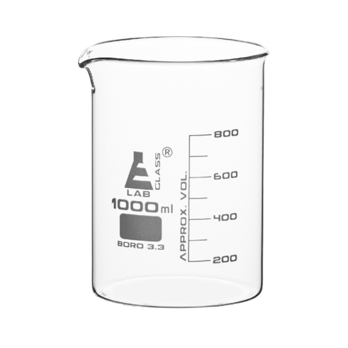 Beaker, 1000ml - Borosilicate Glass, Low Form, - 100ml Graduations