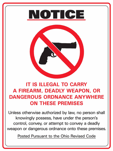ZING Green Safety Concealed Carry Sign, Ohio
